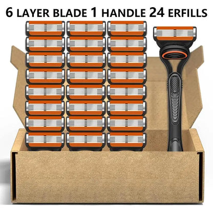 24/48PCS Razor Blade Refill Kit with Handle, Precision Stainless Steel Blades for Face, Head & Body Shaving