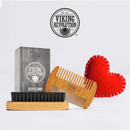 Viking Revolution Beard Care Kit for Men Complete Grooming Set with Bamboo Brush & Double-Sided Comb in Velvet Travel Pouch 100%